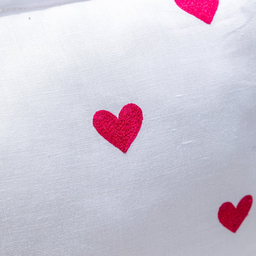 White & Red Heart Embroidered Tropicasa Cushion Cover-Cushion Covers-House of Ekam
