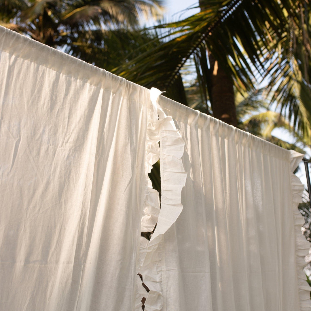 White Solid Ruffle Sheer Curtain-Curtains-House of Ekam