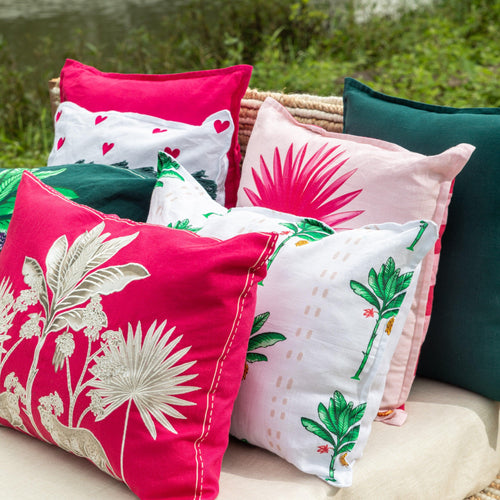 White Stripe Palm Tropicasa Cushion Cover-Cushion Covers-House of Ekam