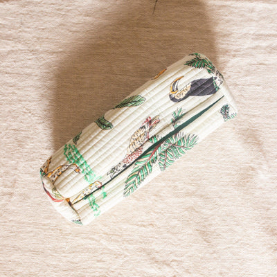 White Tropical Printed Cosmetic Pouch Set of 2-Pouches-House of Ekam