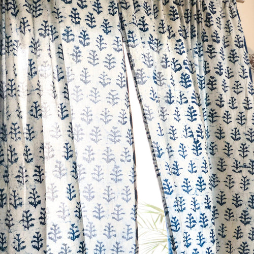 White Twig Indigo Semi Sheer Curtain-Curtains-House of Ekam