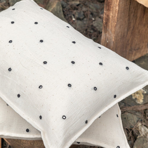 White and Black Kutch Mirror Work Handmade Cotton Cushion Cover-Cushion Covers-House of Ekam