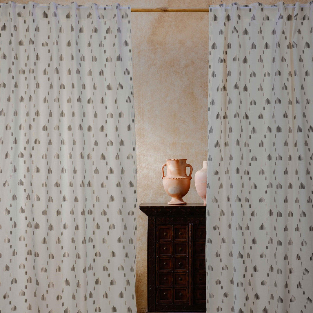 White and Black Rekham Ikat Handloom Curtain-Curtains-House of Ekam