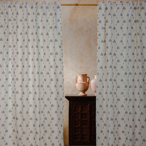 White and Black Rekham Ikat Handloom Curtain-Curtains-House of Ekam