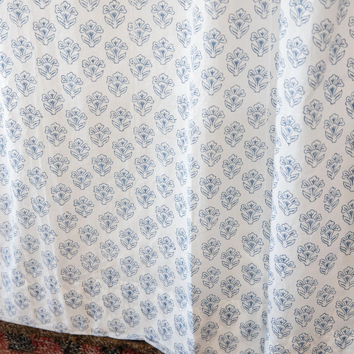 White and Blue Bela Cotton Sheer Curtain-Curtains-House of Ekam