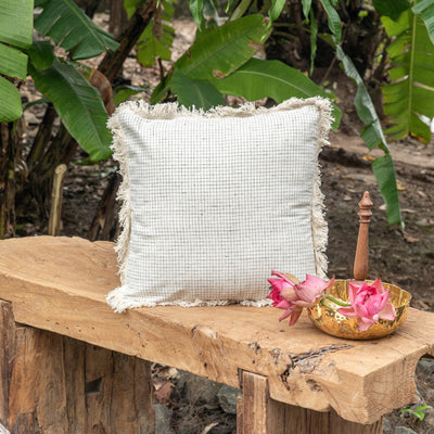 White and Blue Checks Kutch Handloom Cotton Cushion Cover-Cushion Covers-House of Ekam