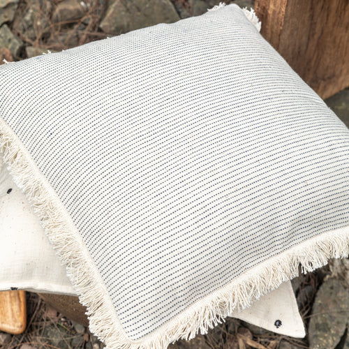 White and Blue Stripes Kutch Handloom Cotton Cushion Cover-Cushion Covers-House of Ekam