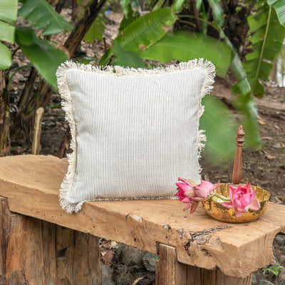 White and Blue Stripes Kutch Handloom Cotton Cushion Cover-Cushion Covers-House of Ekam