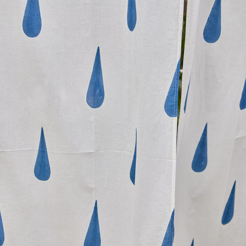 White and Blue Tilak Blockprint Sheer Curtain-Curtains-House of Ekam