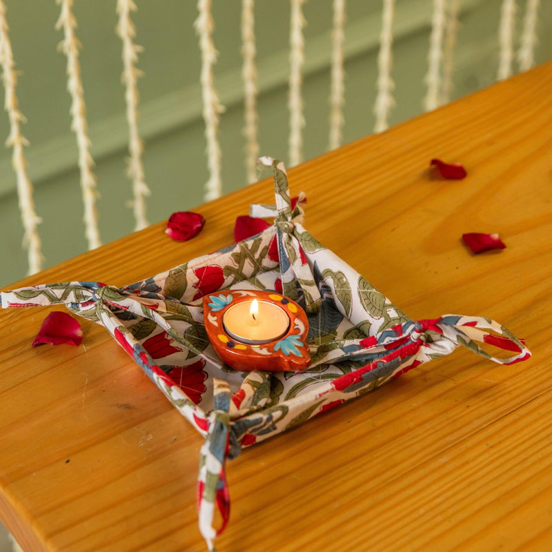 White and Red Blockprinted Foldable Tray-Trays-House of Ekam