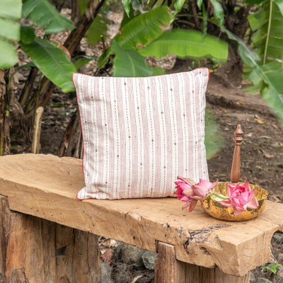 White and Red Rabari Work Kutch Handmade Cotton Cushion Cover-Cushion Covers-House of Ekam