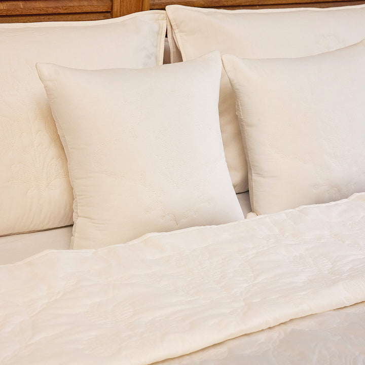 White on White Chintz Bloom Embroidered Quilt-Quilt sets-House of Ekam