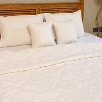 White on White Chintz Bloom Embroidered Quilt-Quilt sets-House of Ekam