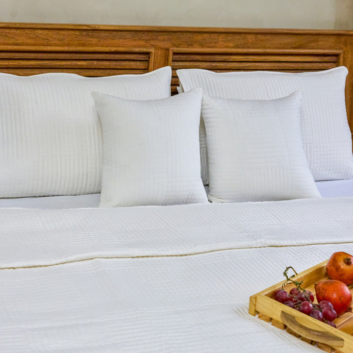 White on White Crossroads Abstract Embroidered Quilt-Quilt sets-House of Ekam