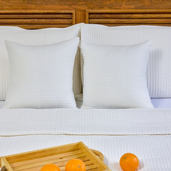 White on White Crossroads Abstract Embroidered Quilt-Quilt sets-House of Ekam