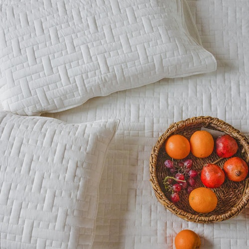 White on White Ethereal Interlock Abstract Embroidered Quilt-Quilt sets-House of Ekam