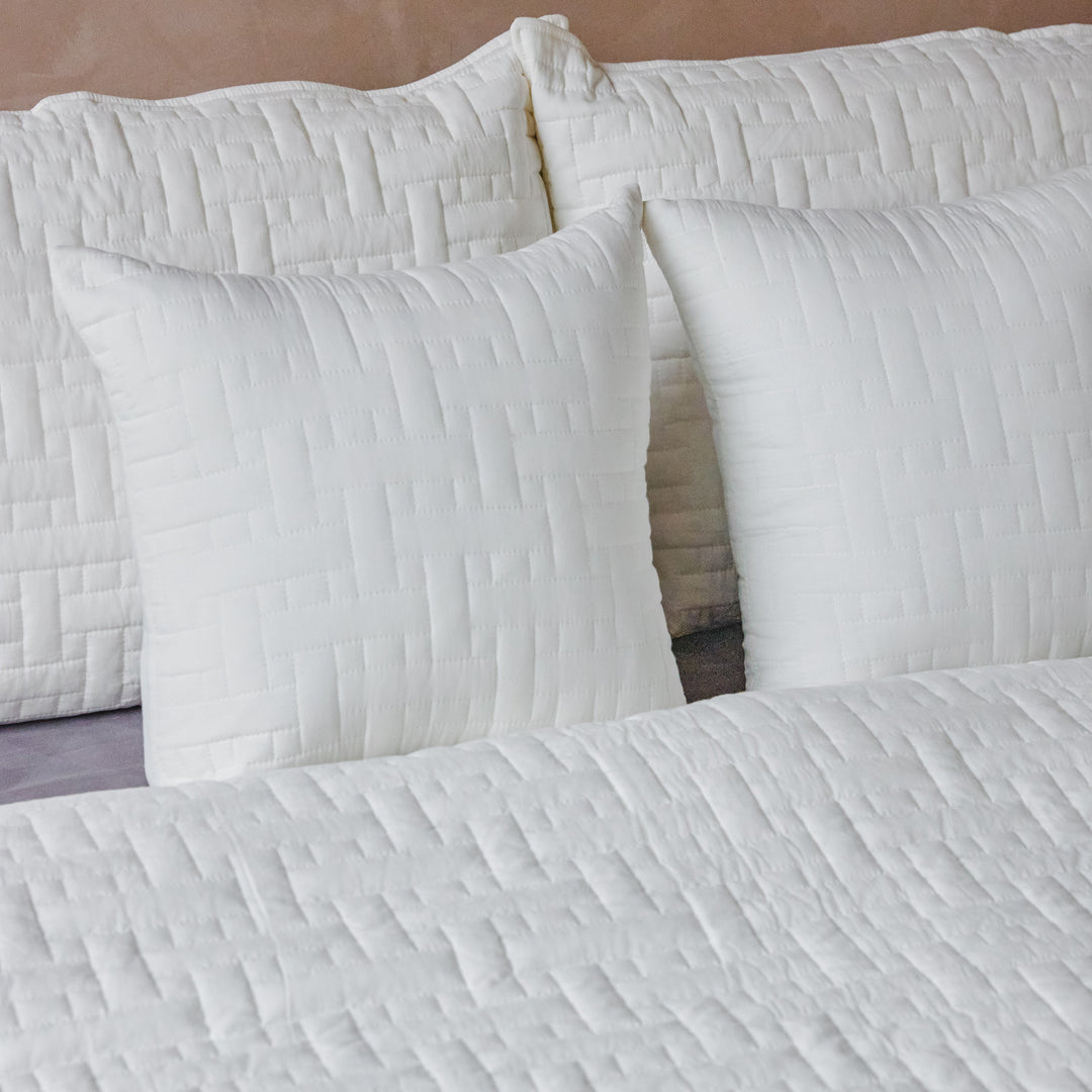 White on White Ethereal Interlock Abstract Embroidered Quilt-Quilt sets-House of Ekam