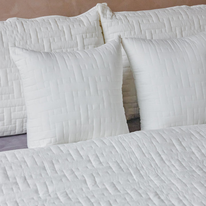 White on White Ethereal Interlock Abstract Embroidered Quilt-Quilt sets-House of Ekam