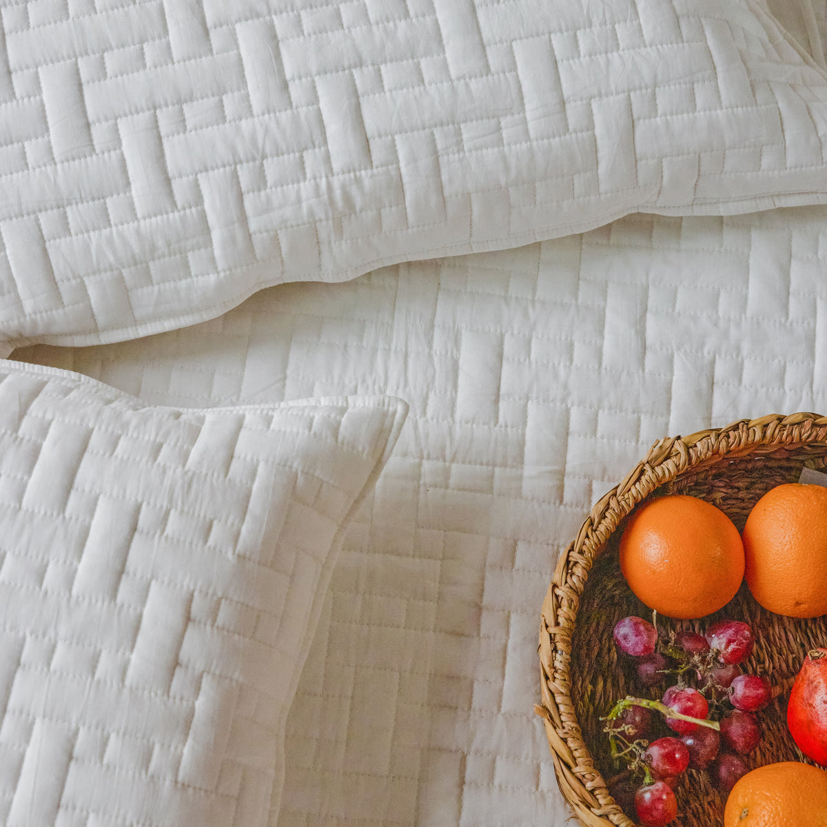 White on White Ethereal Interlock Abstract Embroidered Quilt-Quilt sets-House of Ekam