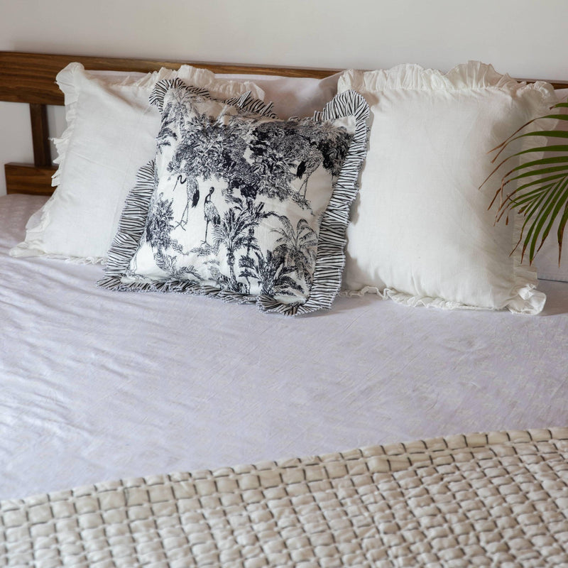 White on White Khadi Floral Double Bed Bedsheet-Bedsheets-House of Ekam
