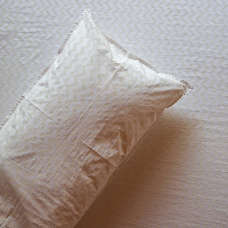 White on White Khadi Geometric Double Bed Bedsheet-Bedsheets-House of Ekam