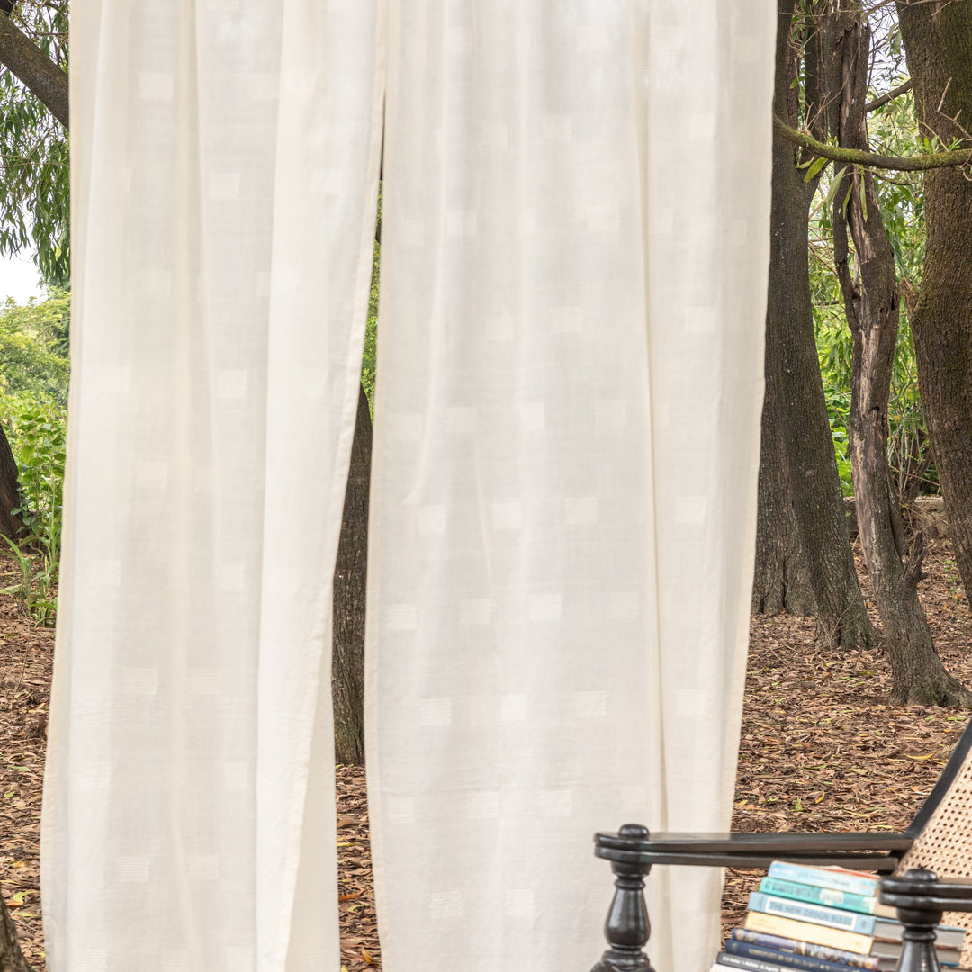 White on White Nilambari Venkatagiri Cotton Curtains-Curtains-House of Ekam