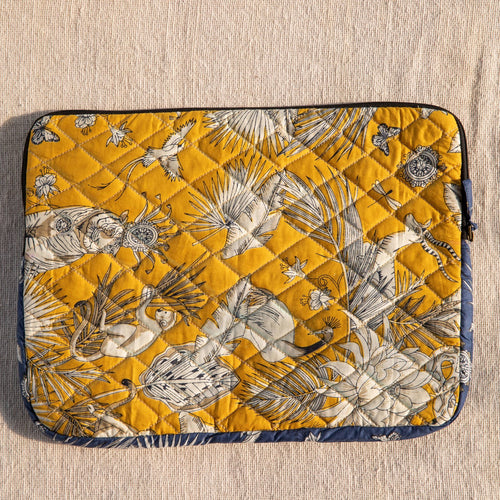 Yellow Art of God Screenprinted Laptop Sleeve-Laptop Sleeves-House of Ekam