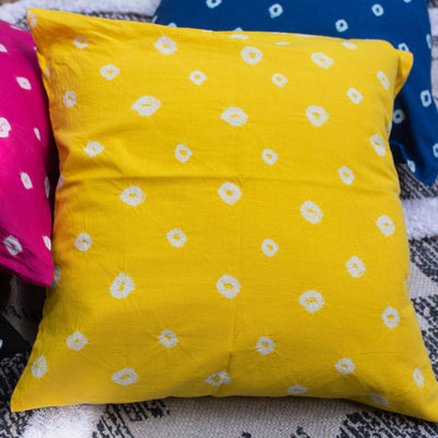 Yellow Bandhani Cushion Cover-Cushion Covers-House of Ekam
