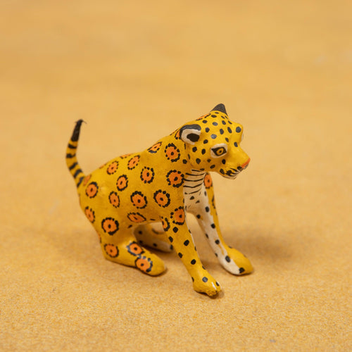 Yellow Cheetah Paper Mache Art-paper mache-House of Ekam