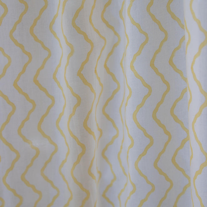 Yellow Chevron Blockprint Cotton Sheer Curtain-Curtains-House of Ekam