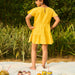 Yellow Cotton Slub Girl Dress with Heart-Kidswear-House of Ekam