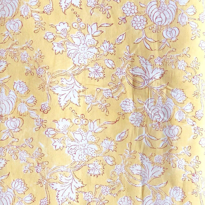 Yellow Floral Dream Blockprint Cotton Fabric-fabric-House of Ekam