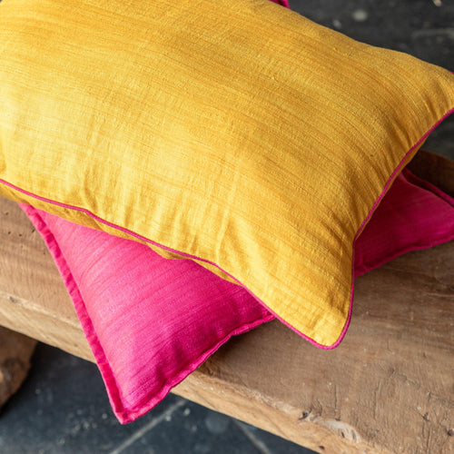 Yellow Handloom Matka Silk Cushion Cover-Cushion Covers-House of Ekam