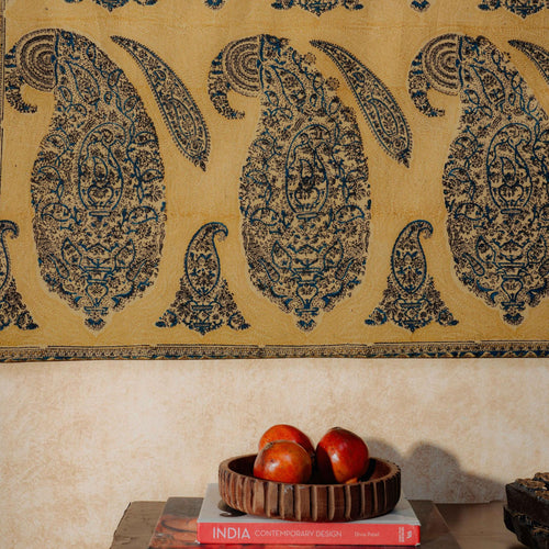 Yellow Paisley Machilipatnam Kalamkari Palampore Wall Art-Framed Wall Art-House of Ekam