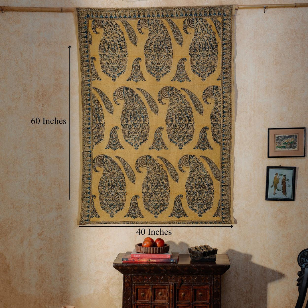 Yellow Paisley Machilipatnam Kalamkari Palampore Wall Art-Framed Wall Art-House of Ekam