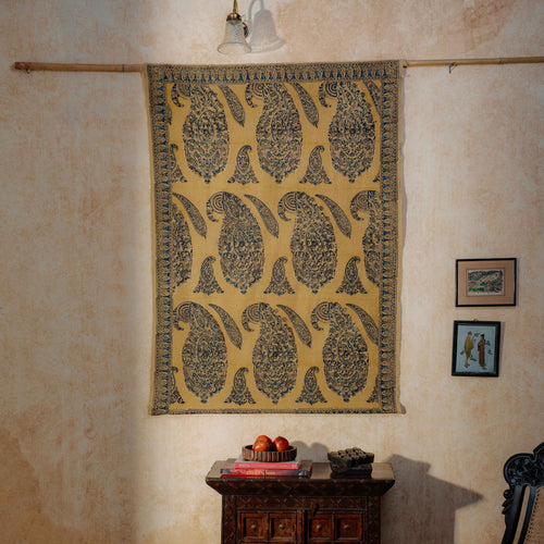 Yellow Paisley Machilipatnam Kalamkari Palampore Wall Art-Framed Wall Art-House of Ekam