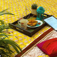 Yellow Pomegranate Double Bed Jaipuri Reversible Quilt Set-Quilt sets-House of Ekam