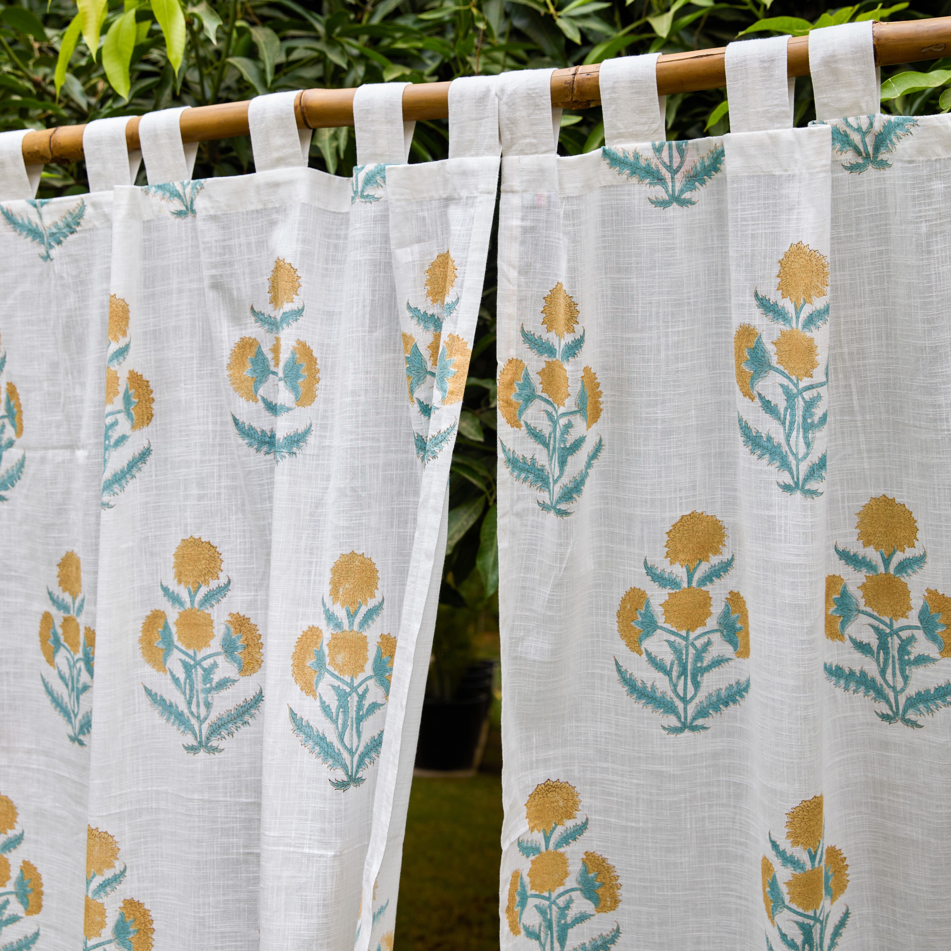 Yellow Poppy Floral Hand Block Print Cotton Curtain for Doors & Windows ...