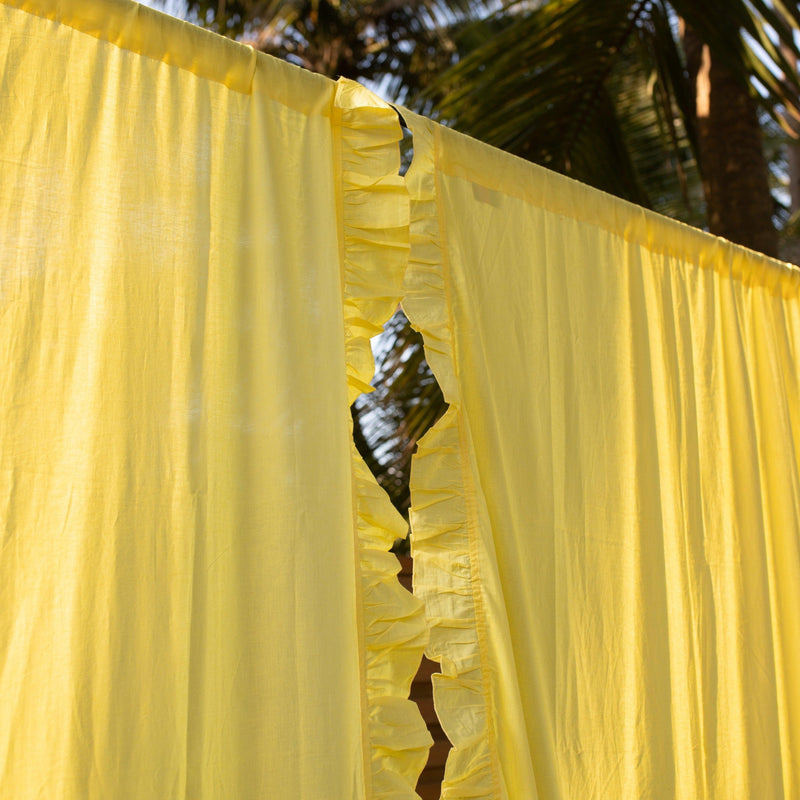 Yellow Solid Ruffle Sheer Curtain-Curtains-House of Ekam