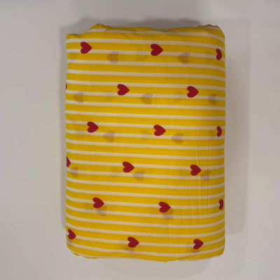 Yellow Stripe Red Heart Screenprinted Cotton Fabric-fabric-House of Ekam