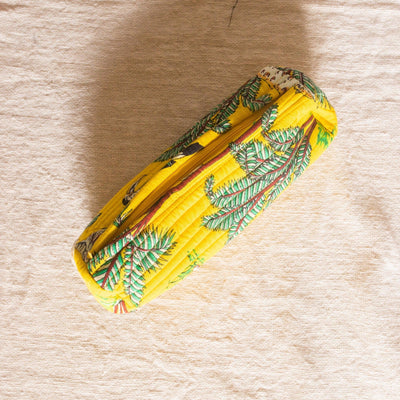 Yellow Tropical Printed Cosmetic Pouch Set of 2-Pouches-House of Ekam