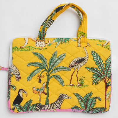 Yellow Tropical Safari Laptop Sleeve with Handle-Laptop Sleeves-House of Ekam