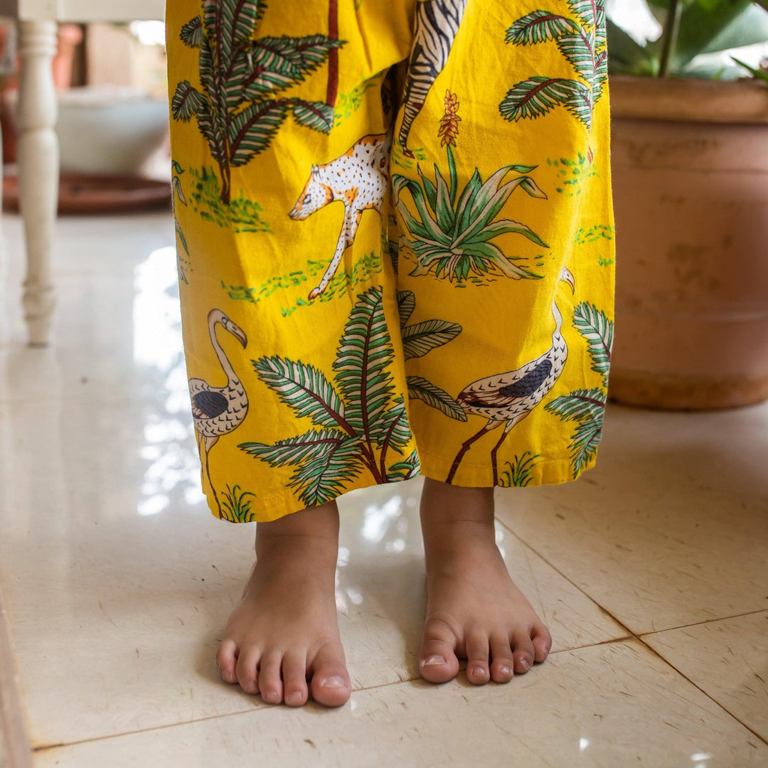 Yellow Tropical Safari Screenprint Boys Nightsuit Set-Kidswear-House of Ekam