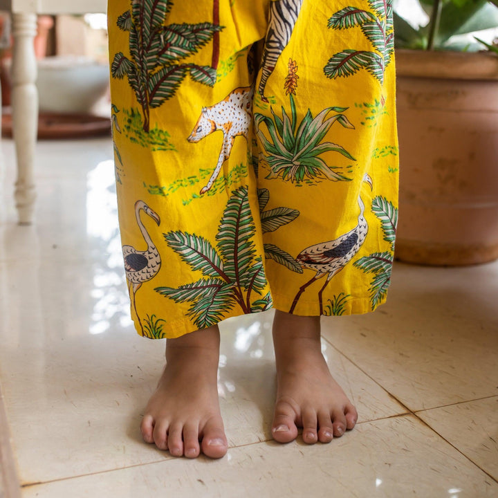 Yellow Tropical Safari Screenprint Boys Nightsuit Set-Kidswear-House of Ekam