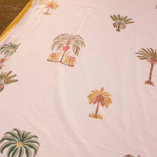 Yellow and Green Kerala Tropical Double Bed Bedsheet-Bedsheets-House of Ekam