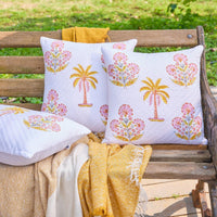 Yellow and Pink Malabar Hand Quilted Cushion Cover-Cushion Covers-House of Ekam