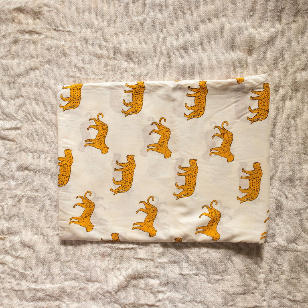 Yellow and White Cheetah Hand Screenprint Cotton Fabric-fabric-House of Ekam