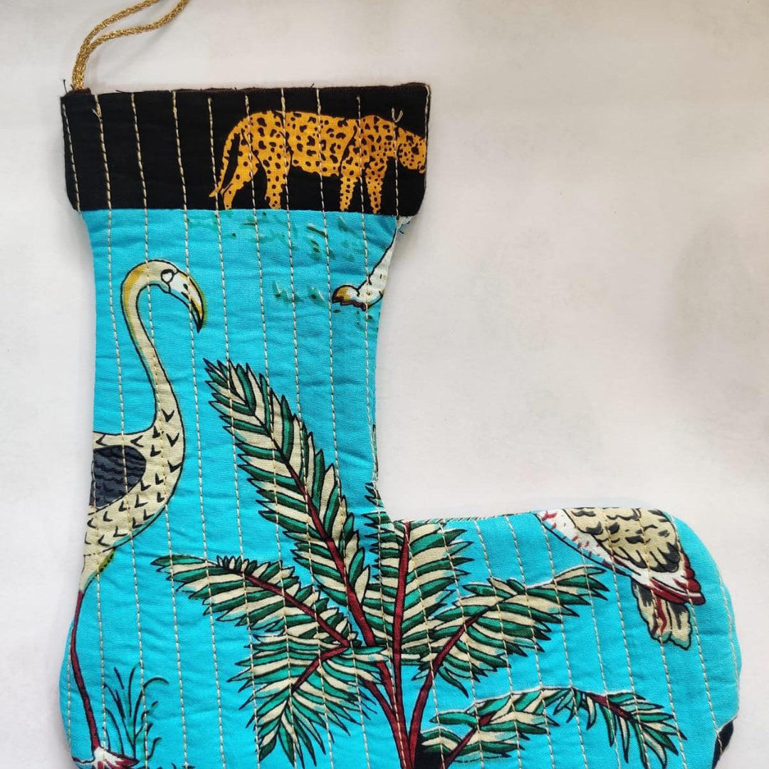 Zero Waste Blue Tropical Christmas Stocking-Stockings-House of Ekam