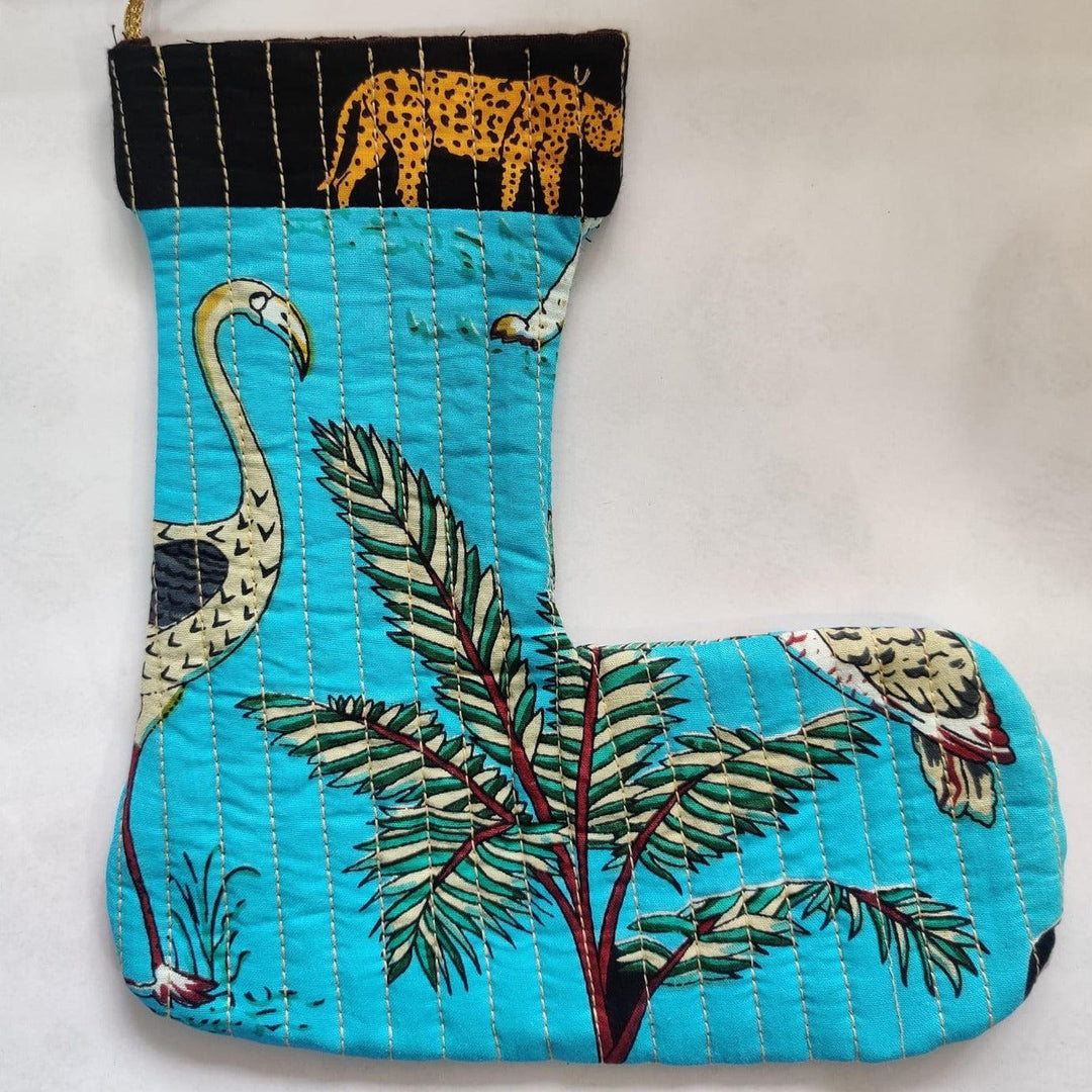 Zero Waste Blue Tropical Christmas Stocking-Stockings-House of Ekam