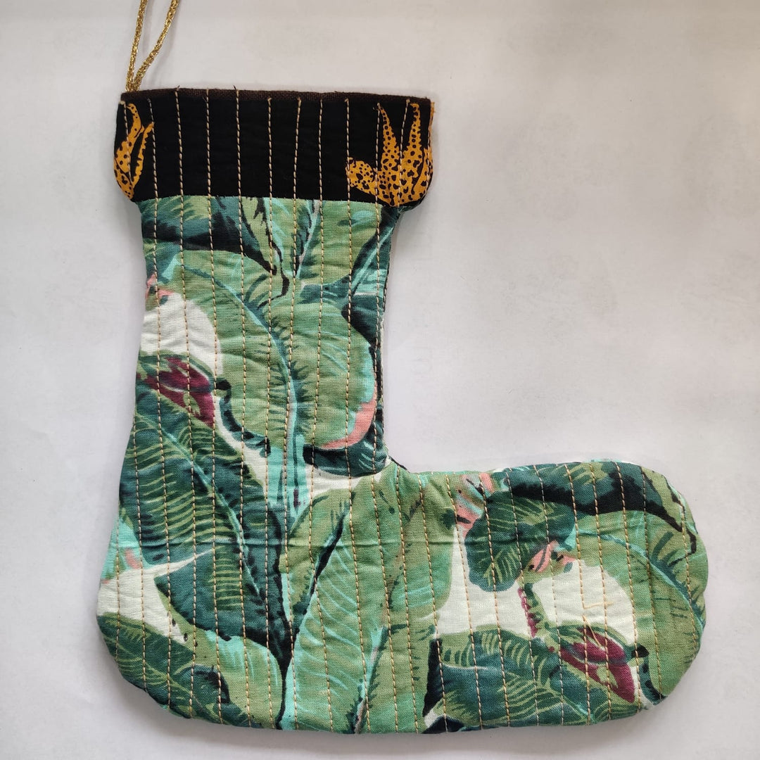 Zero Waste Green Palm Leaves Christmas Stocking-Stockings-House of Ekam